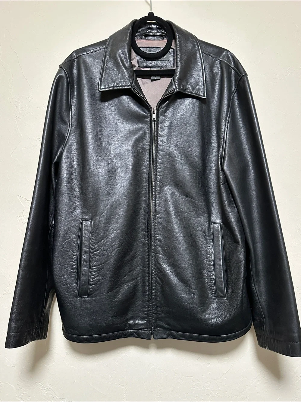 Banana Republic Men’s Two Way Zip Vintage Black Leather Jacket
